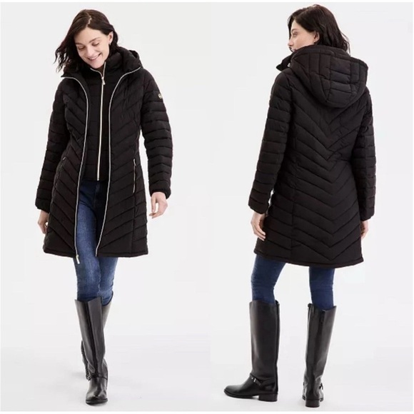 MICHAEL Michael Kors Jackets & Blazers - Michael Kors Women’s Puffer Quilted Coat Down Jacket Hooded Gold Zip Black Sz M